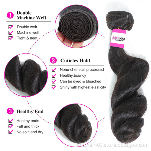 Wholesale Raw Indian Temple Hair 10A Grade Cuticle Aligned Remy Human Hair Loose Wave Bundle Extensions Double Weaving Vendo